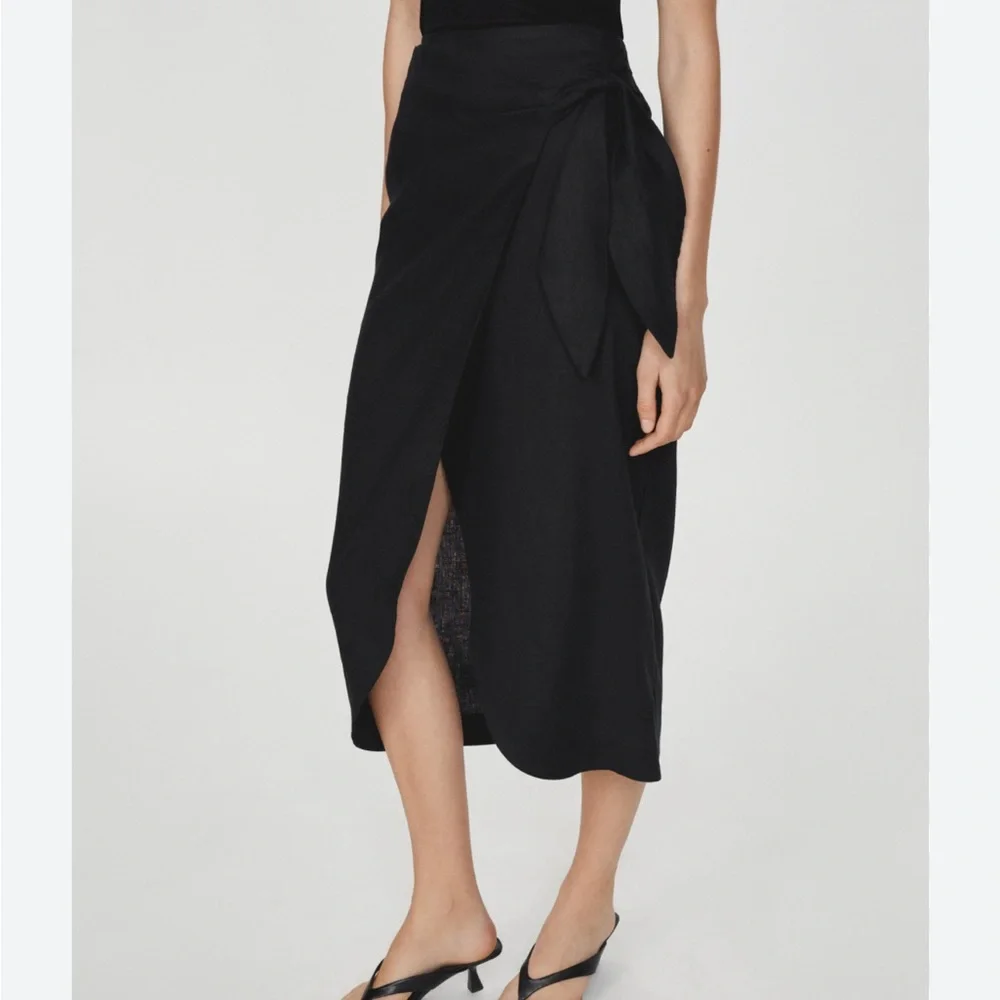 MANGO Linen-Blend Wrap Skirt - Picture 9 of 10